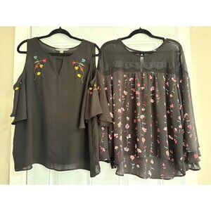 WOMENS BUNDLE LOT 2 FLORAL BLACK CASUAL BLOUSES SIZE XL SHEER LACE